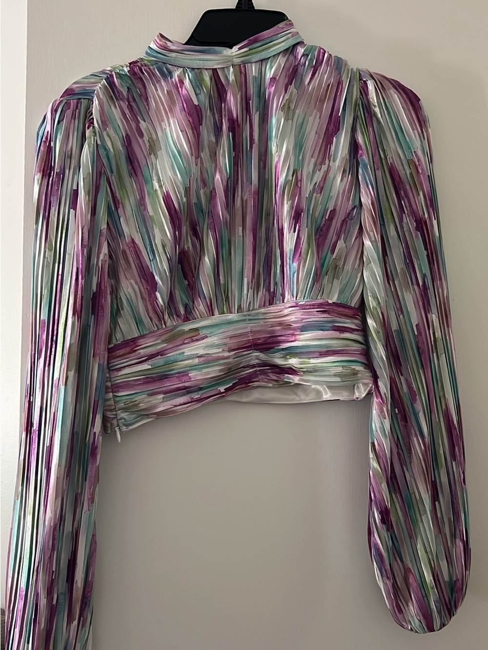 SHEIN Purple & Mint Pleated Cropped Blouse